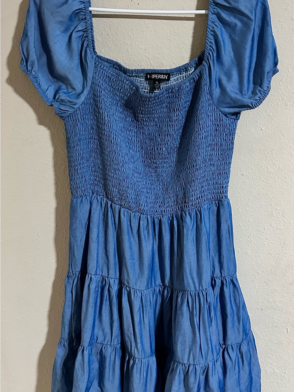 Harper & Ivy Cornflower Blue Smocked Midi Dress